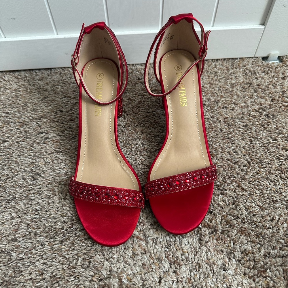 Dream Pairs Red Rhinestone Heels Ankle Strap Block Heel Sandals Ruby Size 8 - Picture 3 of 11